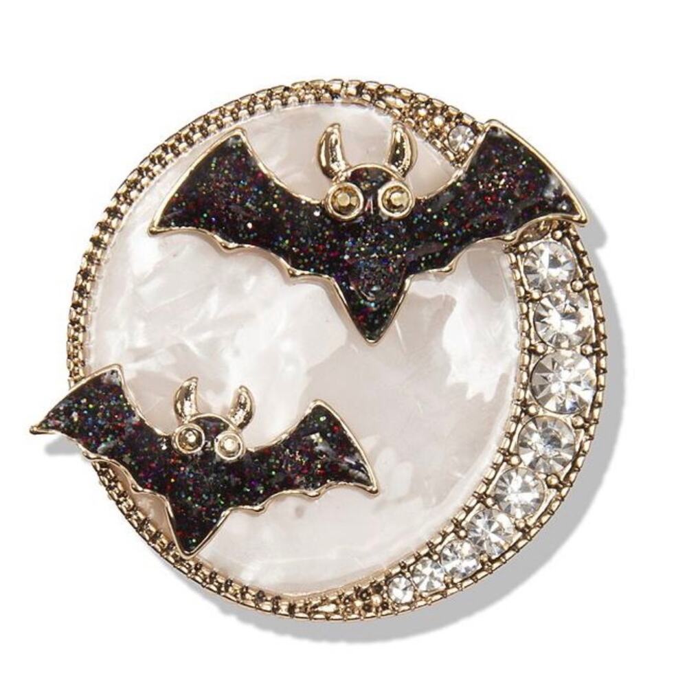 NAPIER Bat Halloween Brooch Rhinestone Black Gold Tone Rhinestone New on Card - Picture 3 of 5